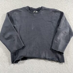 Origin Sweater Mens Small Black Crewneck Distressed Raw Hem Made in USA 100 Kilo